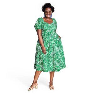 Tabitha Brown x Target | 24W / 26W Linear Floral Puff Sleeve Tie-back Midi Dress